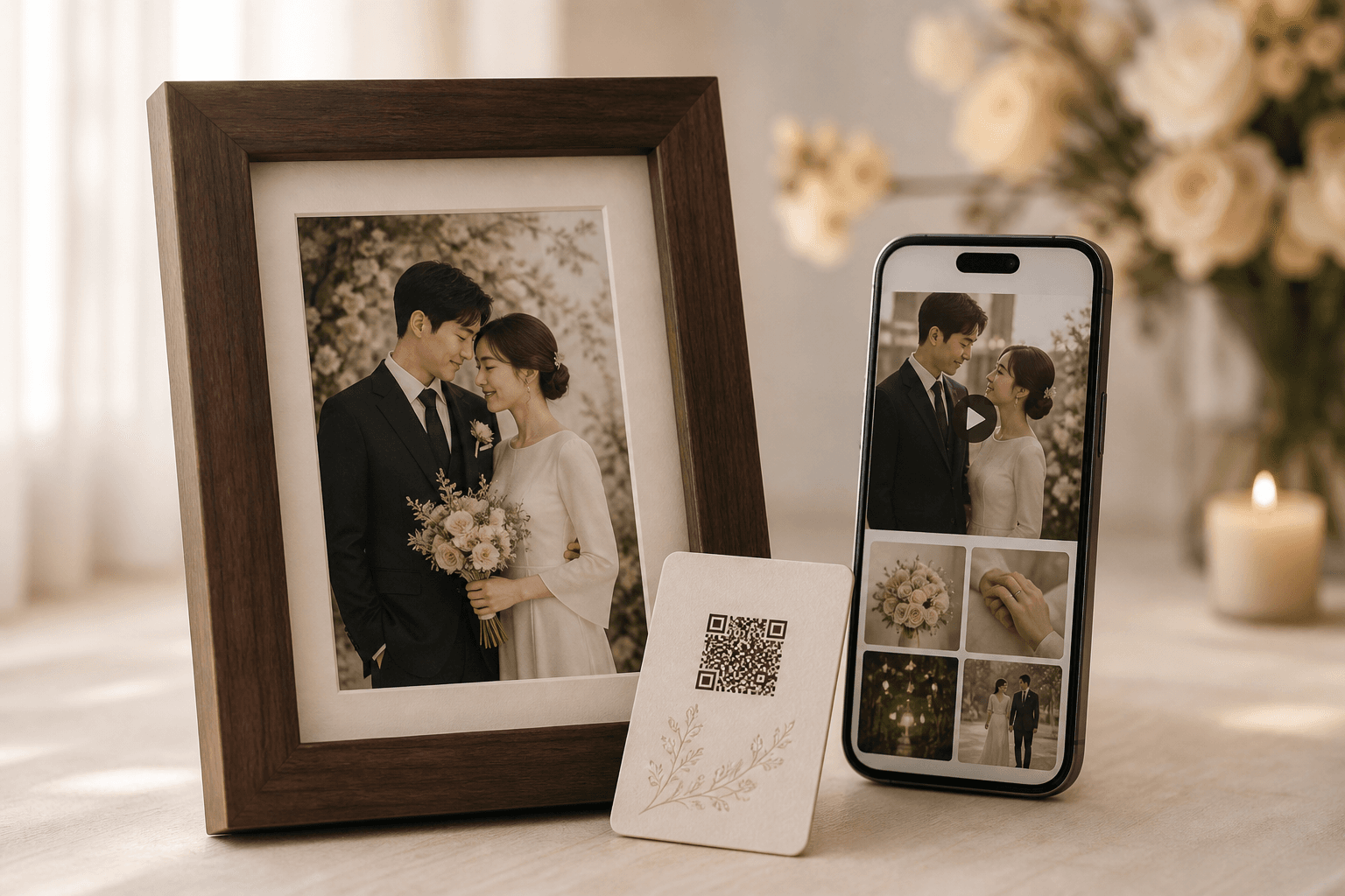 모바일에서 재생되는 결혼식 추억 영상 예시